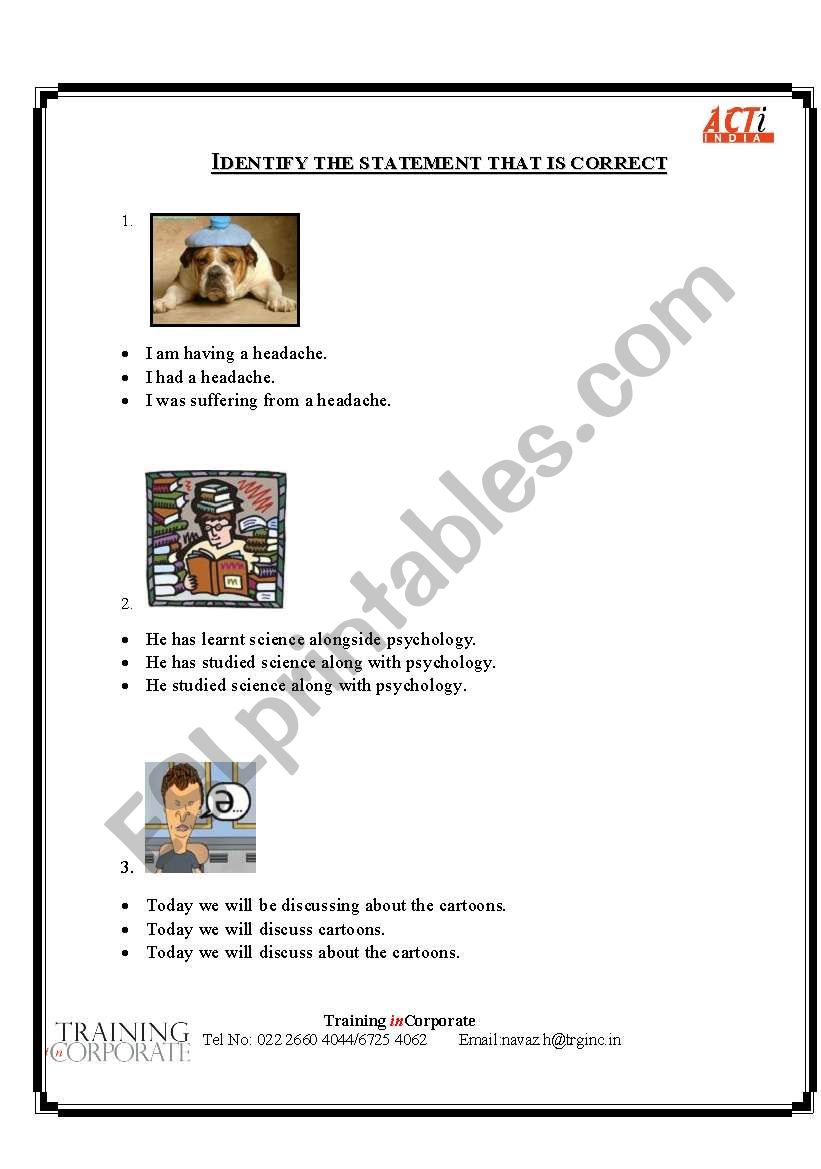 English Grammar test worksheet