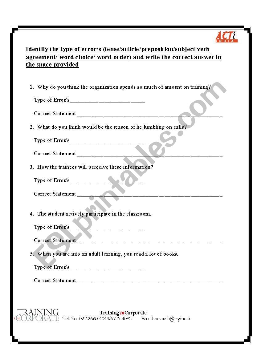 Grammar Test- Advanced worksheet