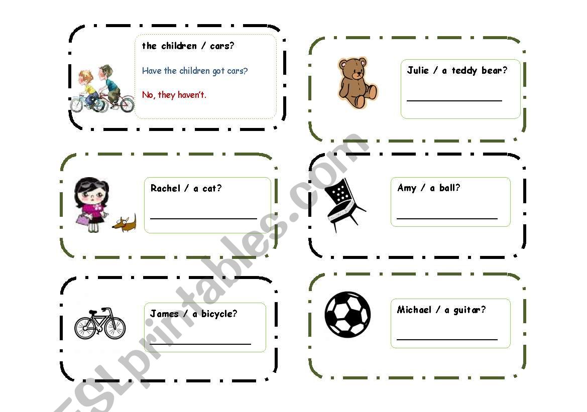 Have got cards worksheet