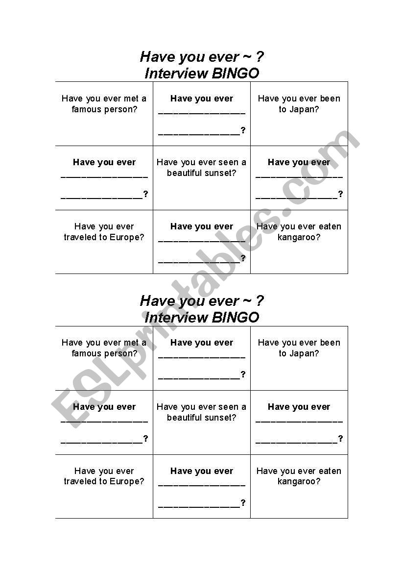 Have you ever~? Interview BINGO