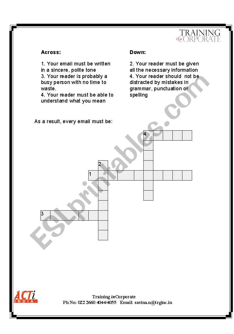 THe 5 Cs crossword worksheet