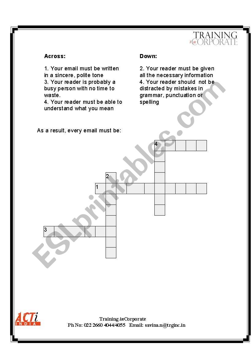 THe 5 Cīs crossword worksheet THe 5 Cīs crossword worksheet
