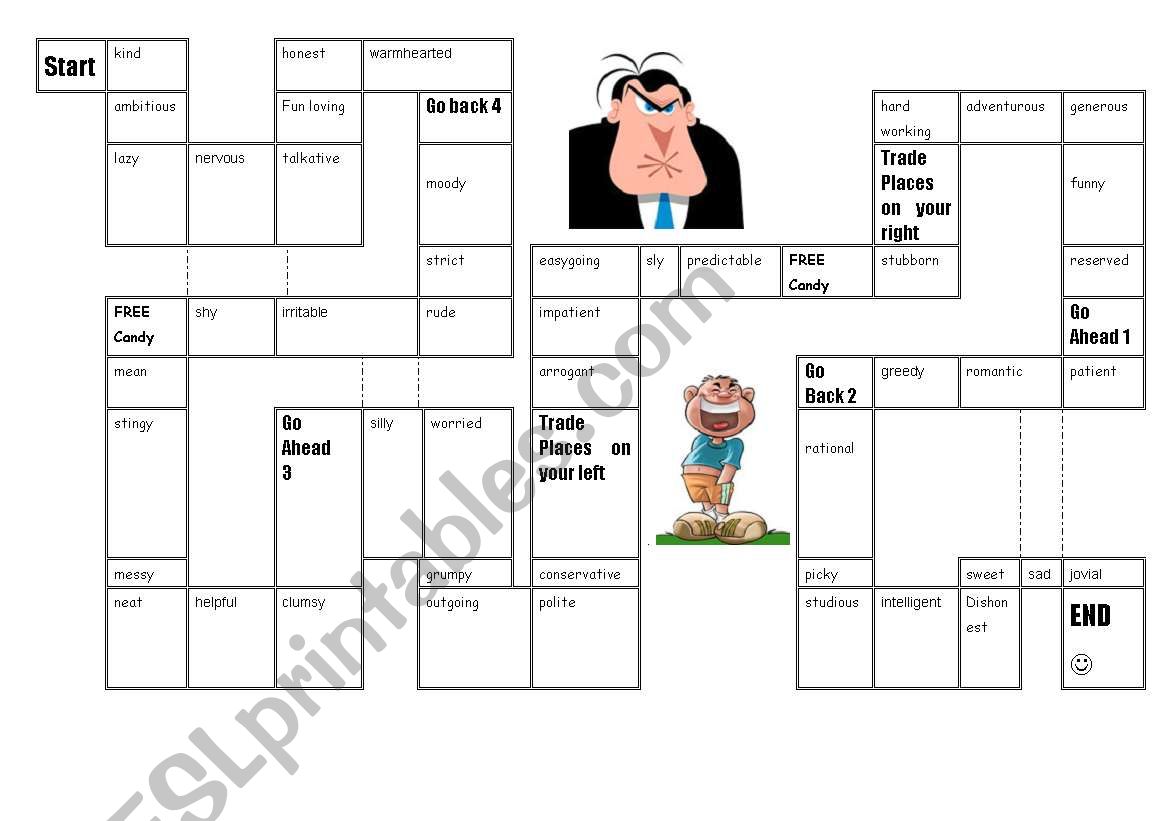 Adjective Board game with instructions