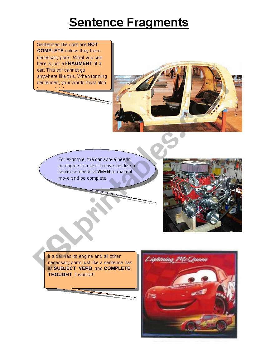 Sentence Fragments worksheet