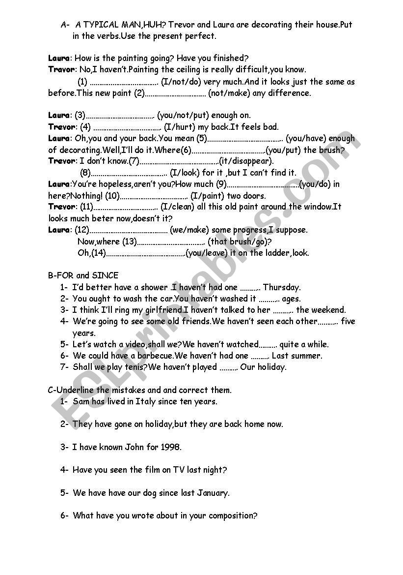 present perfect worksheet