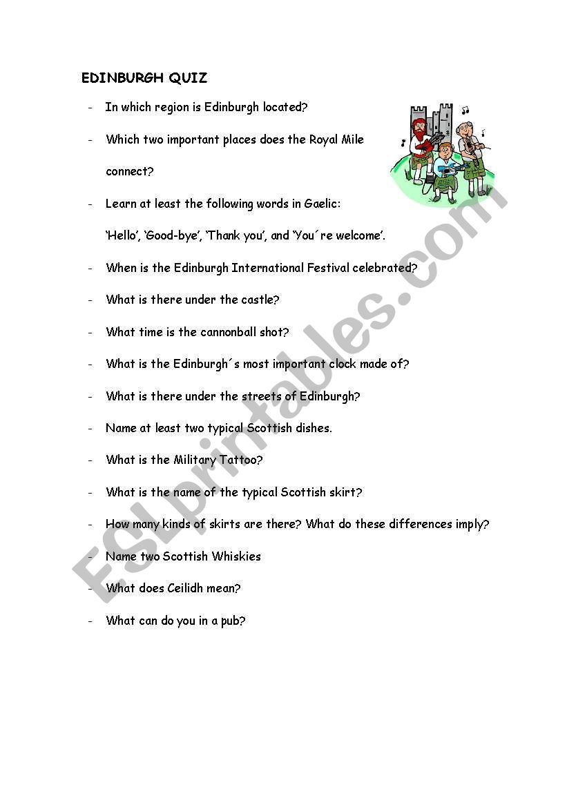 Quiz Edinburgh worksheet