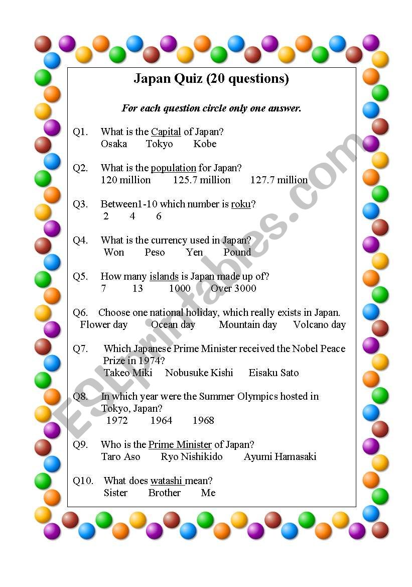 Japan Quiz worksheet