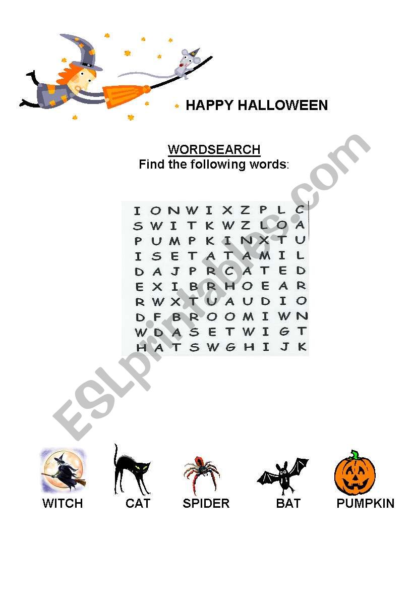 Halloween wordsearch worksheet