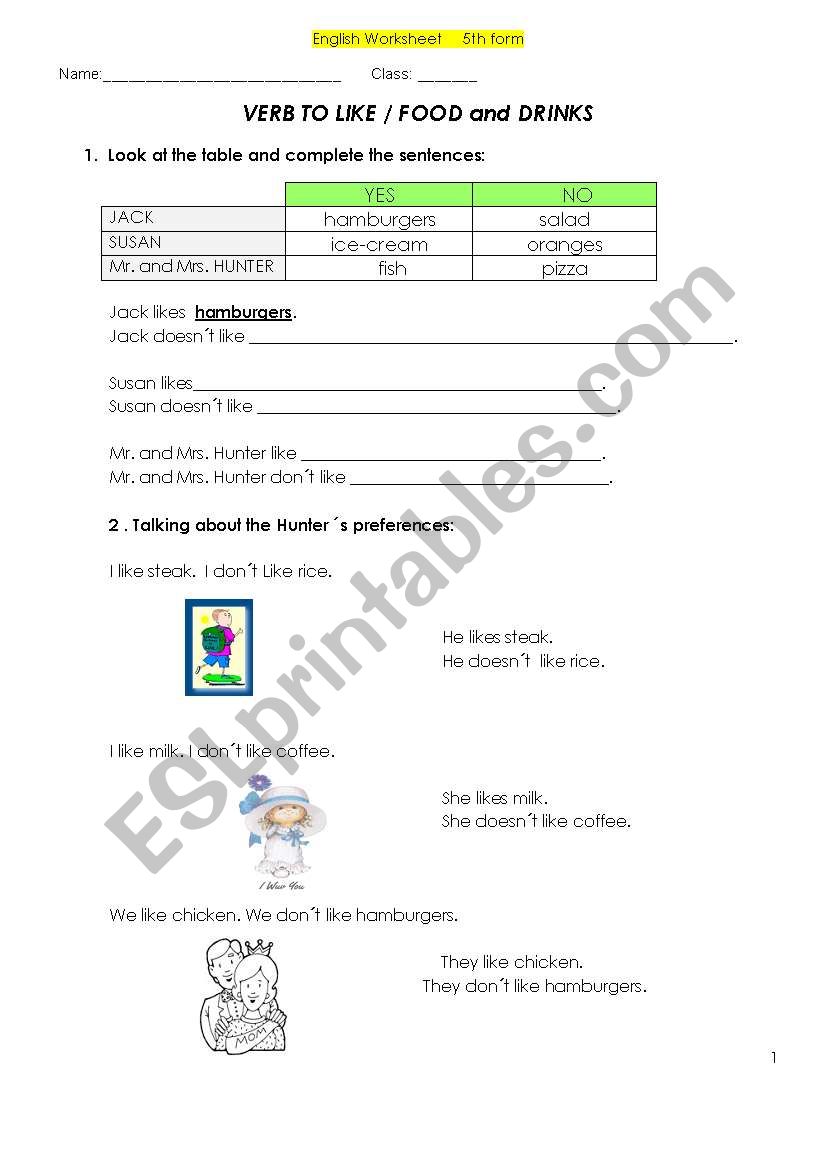 Verb To like worksheet