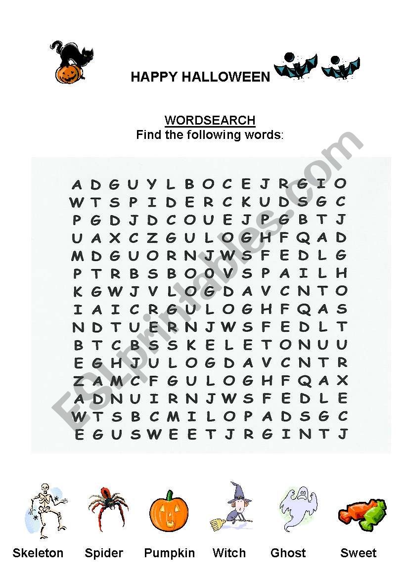 Halloween wordsearch worksheet