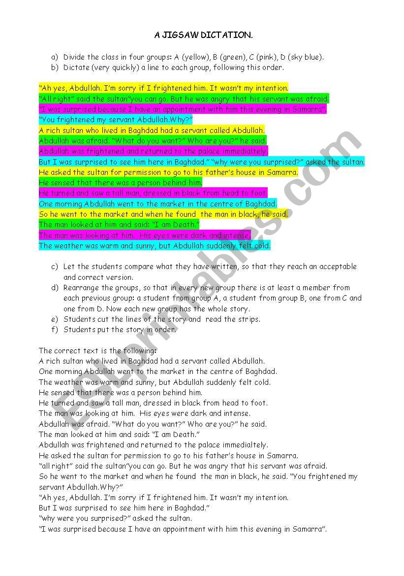 Jigsaw dictation worksheet