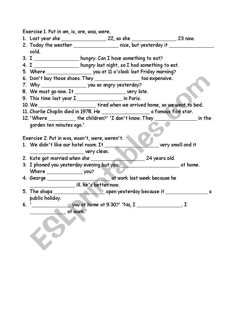 verb to be - present  - past worksheet