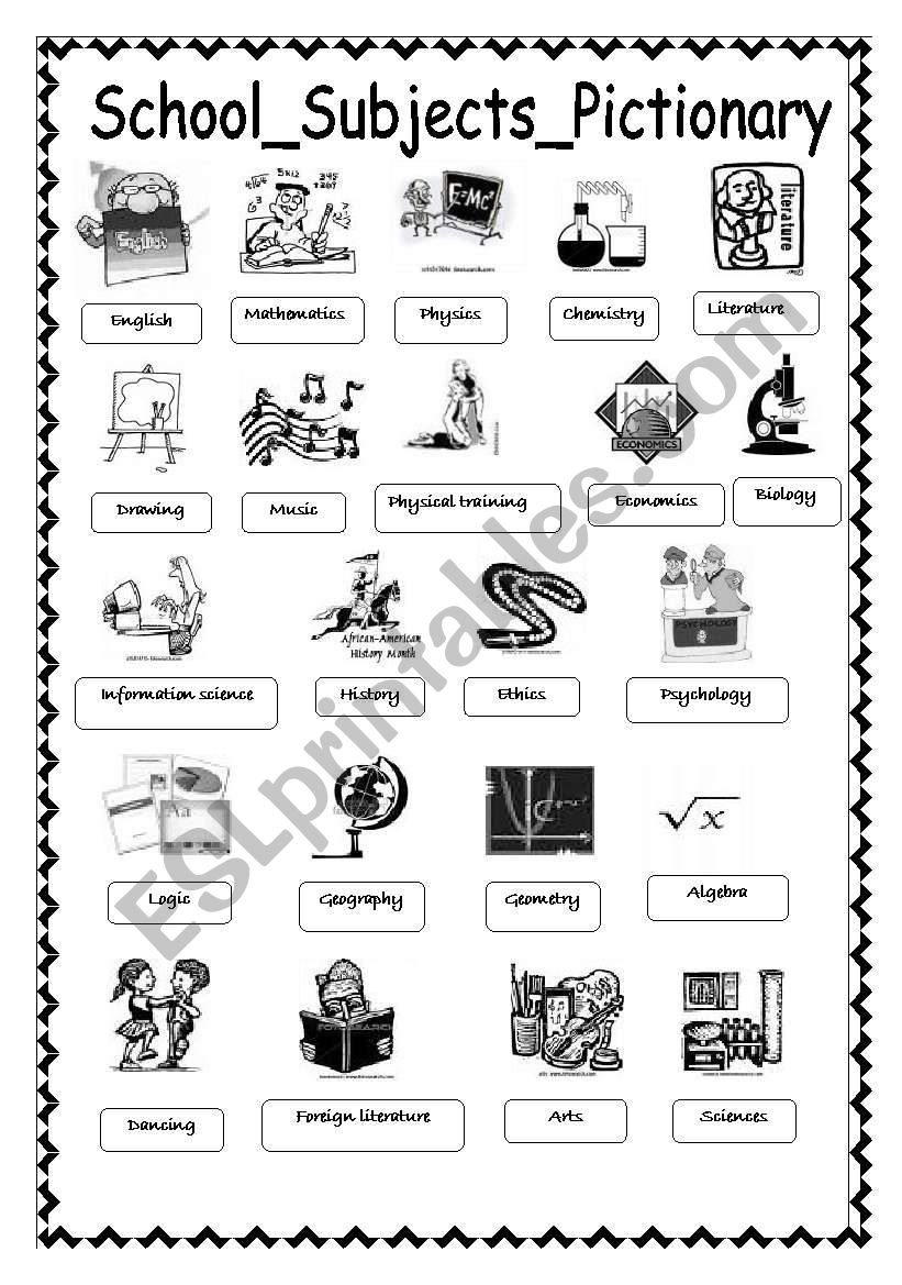 School_subjects_pictionary worksheet