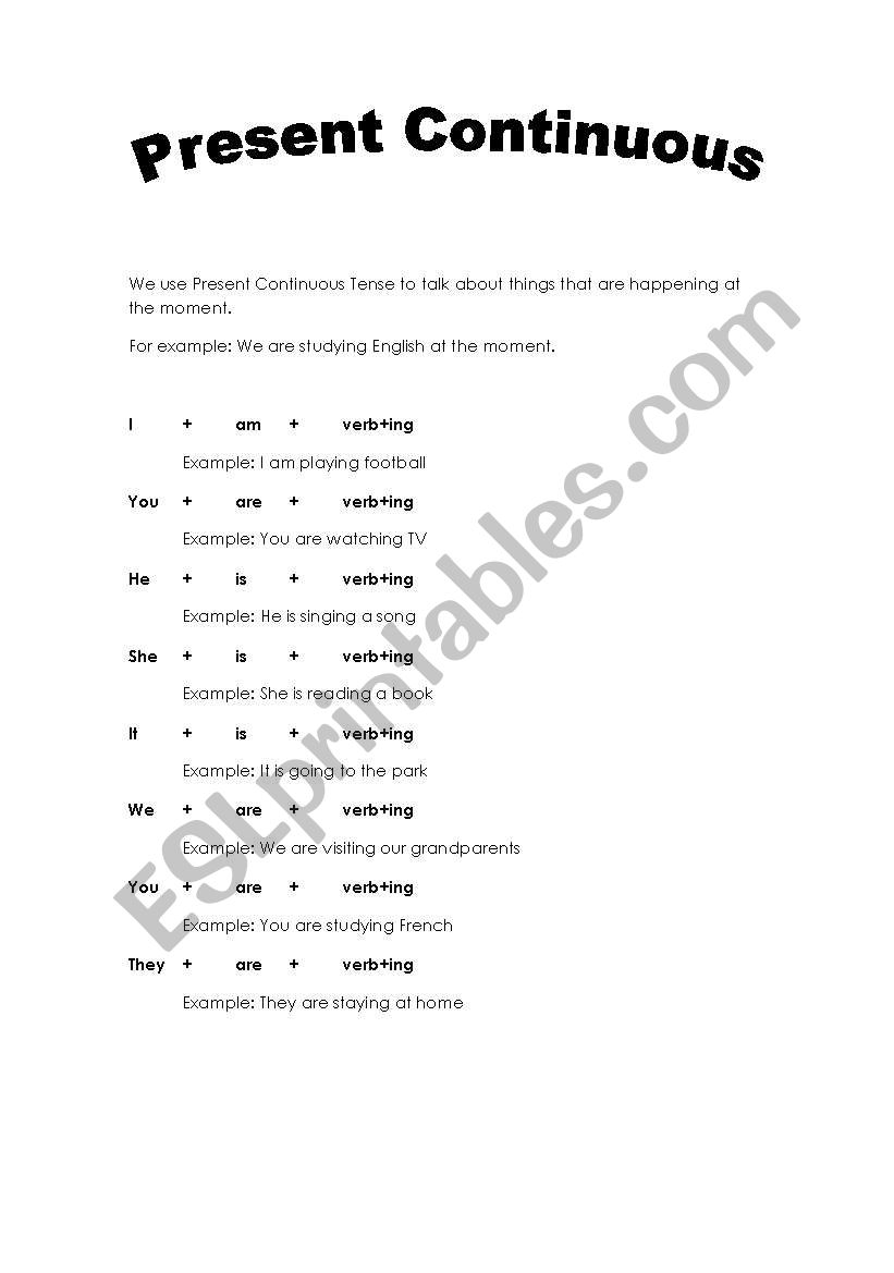 present continuous worksheet