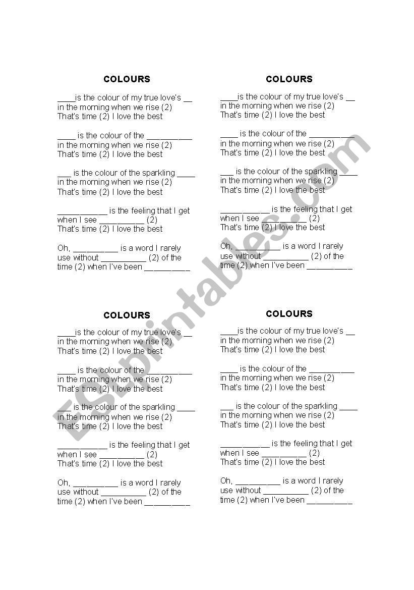 Song: Colours by Donovan worksheet