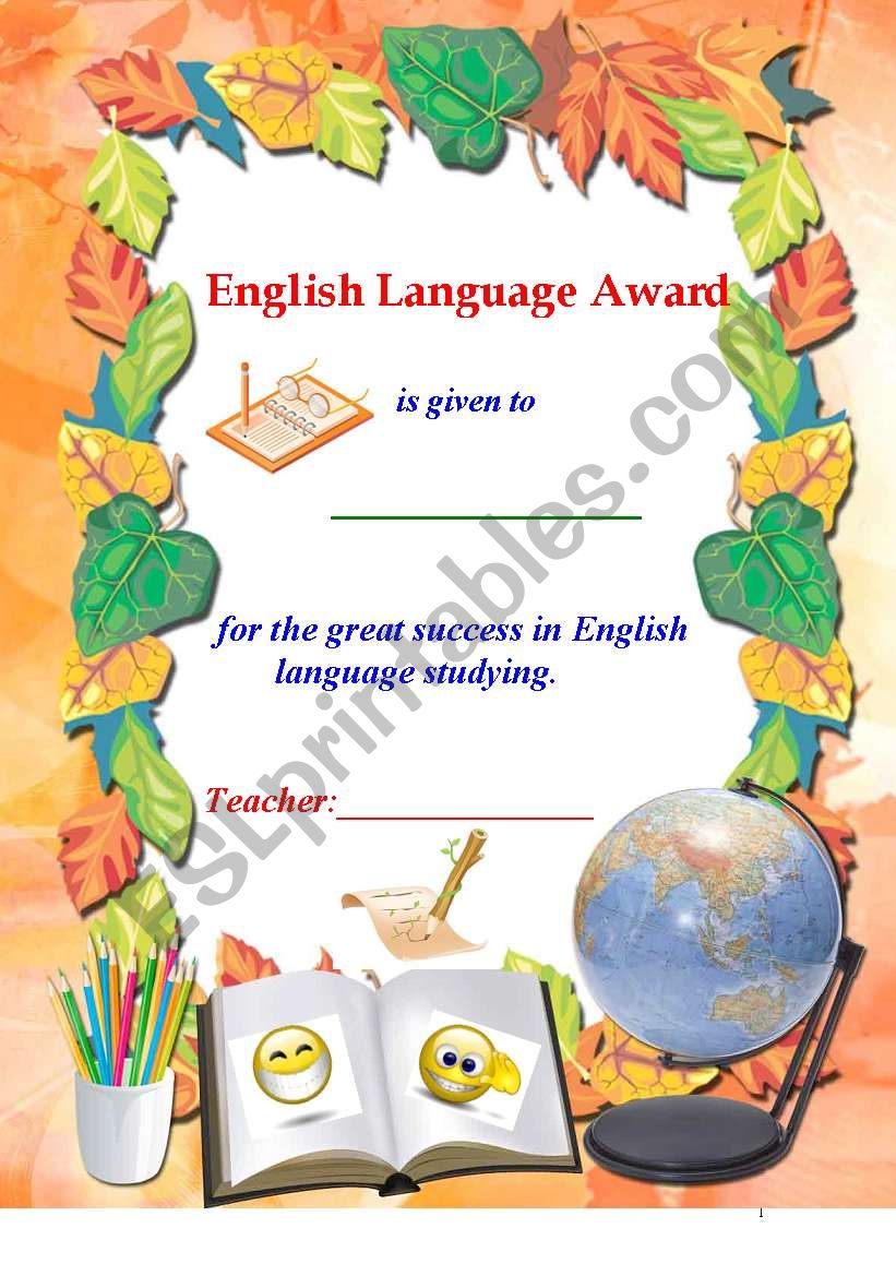 English Language Award worksheet