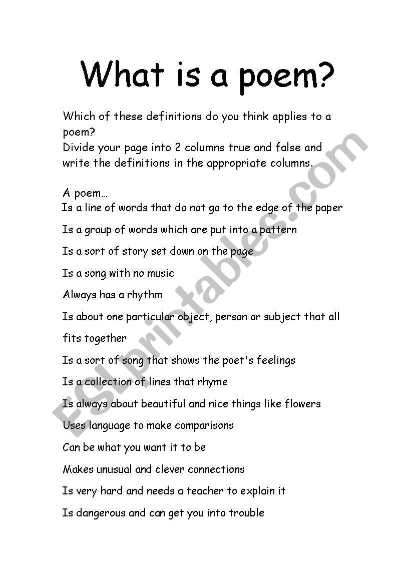 What is a poem worksheet