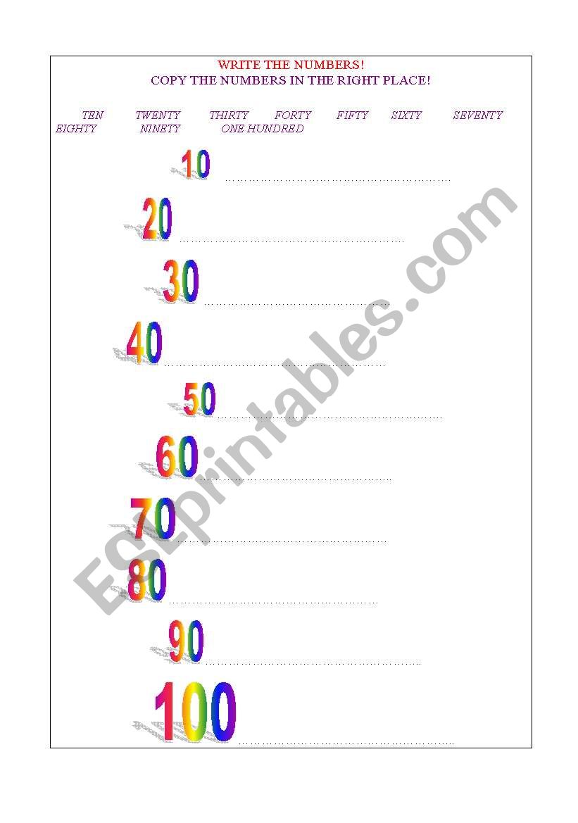 WRITE THE NUMBERS worksheet