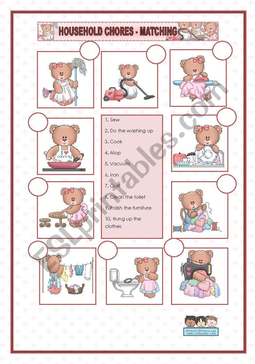 HOUSEHOLD CHORES - MATCHING worksheet