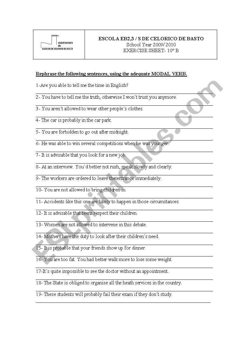 Modal Verbs worksheet