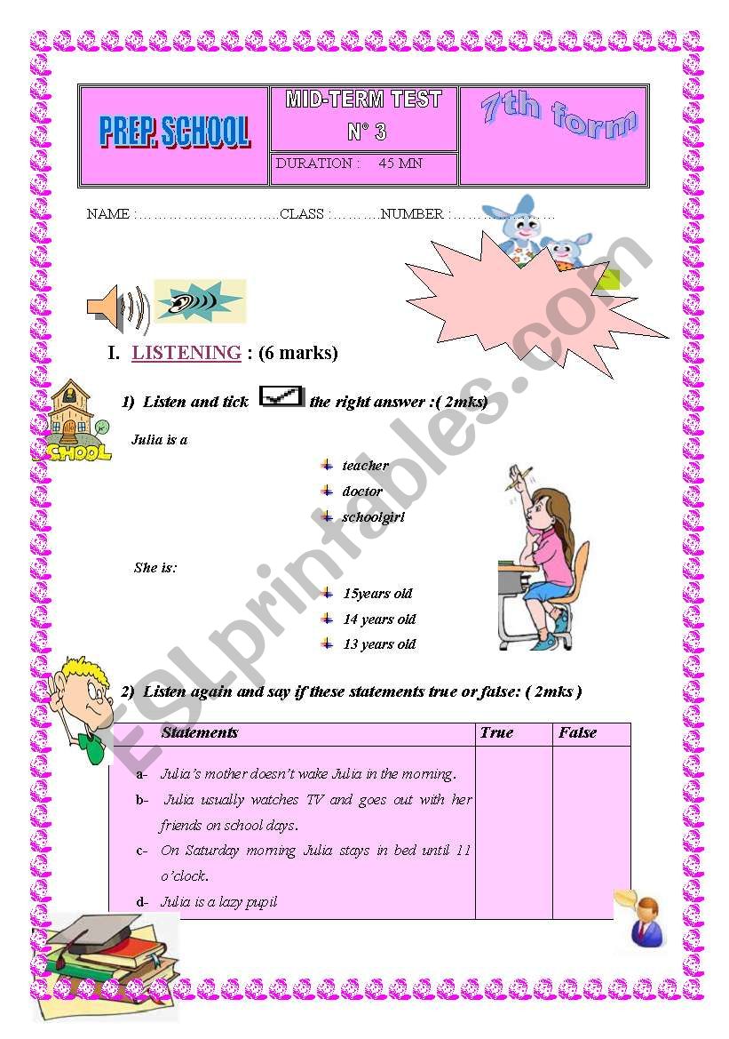 MID TERM TEST  FOR 7TH BASIC EDUCATION