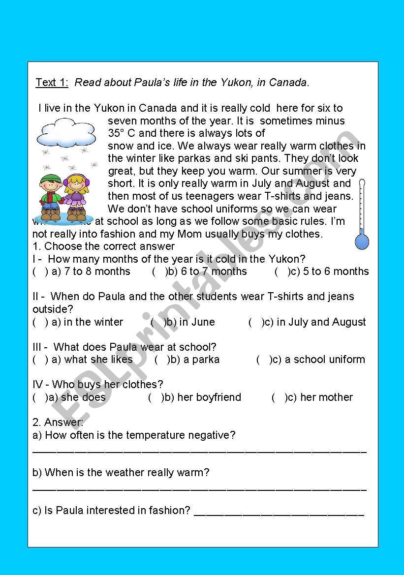 Comprehension text worksheet