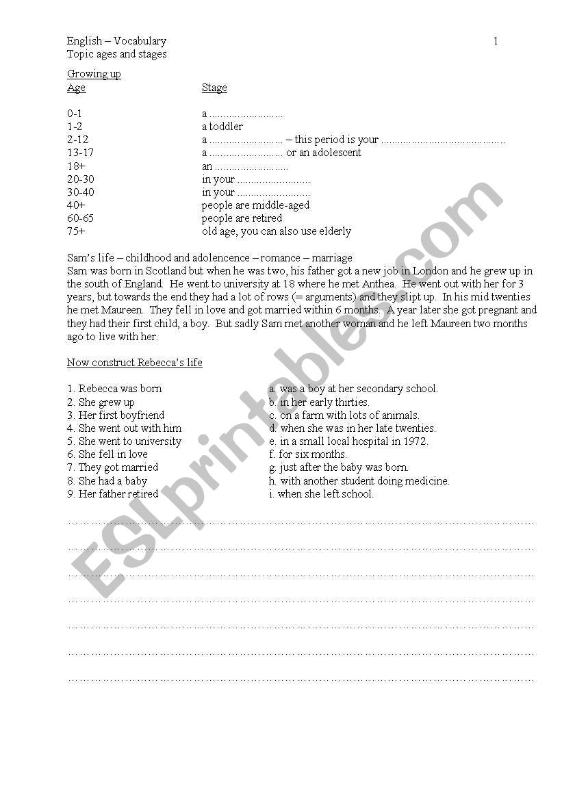 Ages and stages worksheet