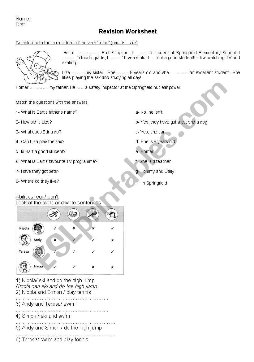 Revision worksheet worksheet