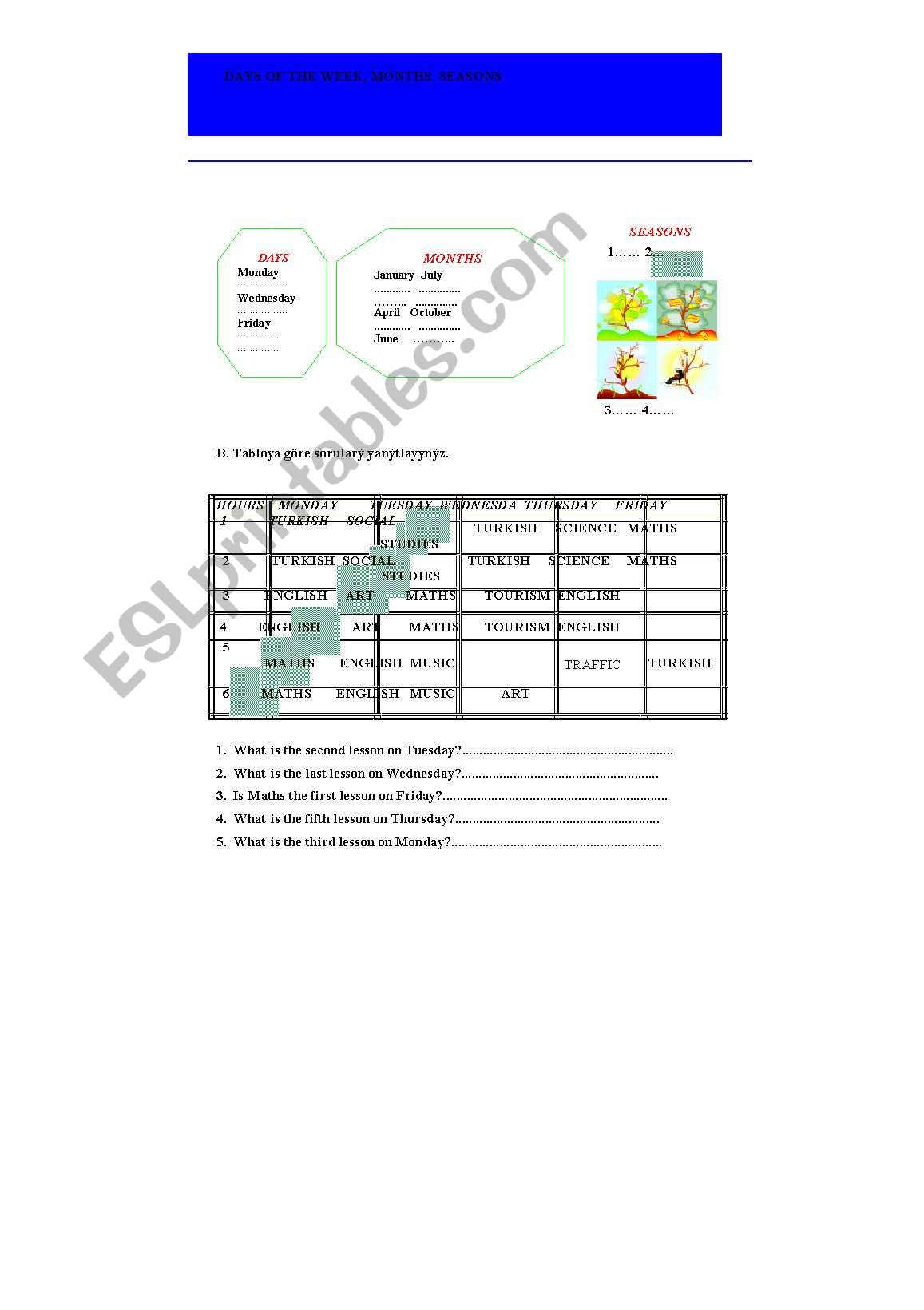 DAYS,MONTHS.SEASONS worksheet