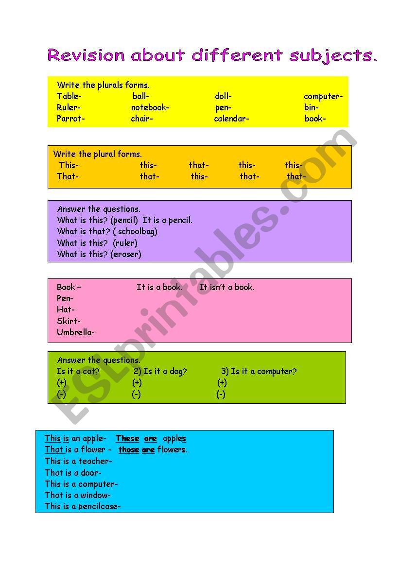 revision about different subjects