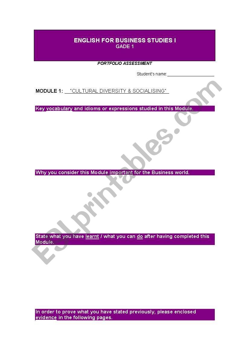 Portfolio table worksheet