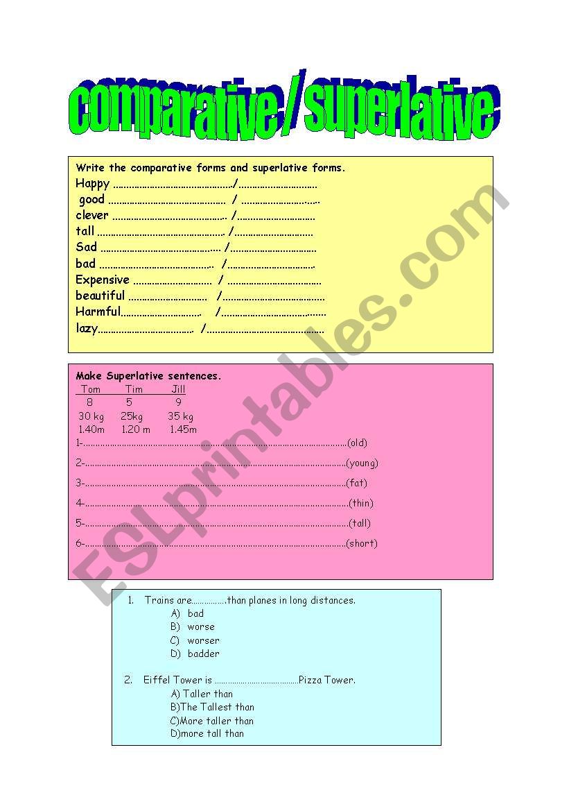 COMPARATIVE/SUPERLATIVE worksheet