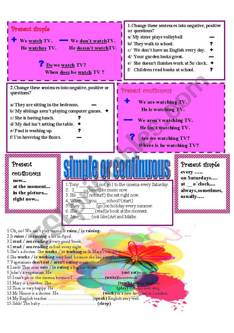 present simple or continuous worksheet