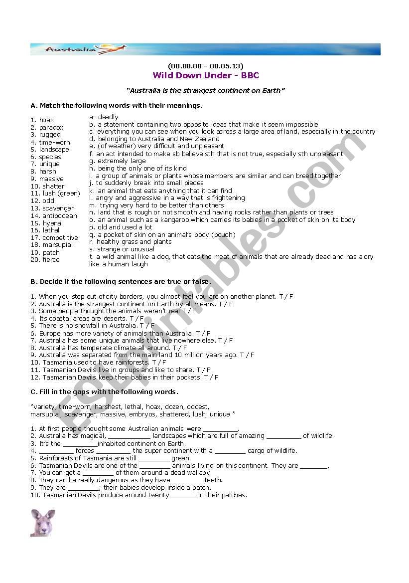 Wild Down Under video lesson worksheet