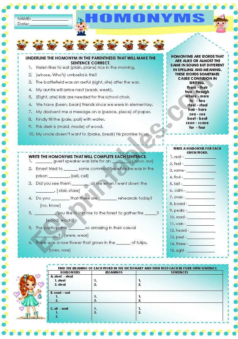 HOMONYMS worksheet