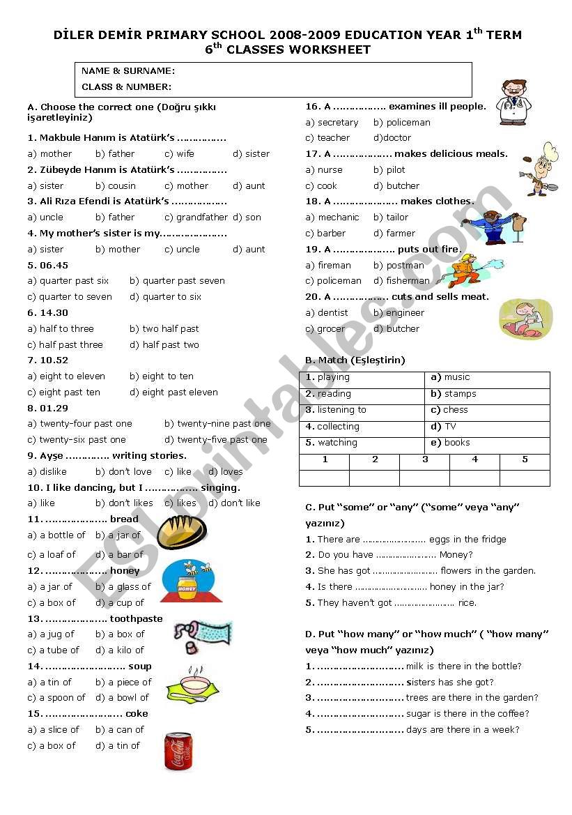 Sixth grade worksheet worksheet