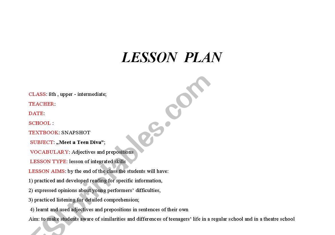 lesson plan 8th grade worksheet