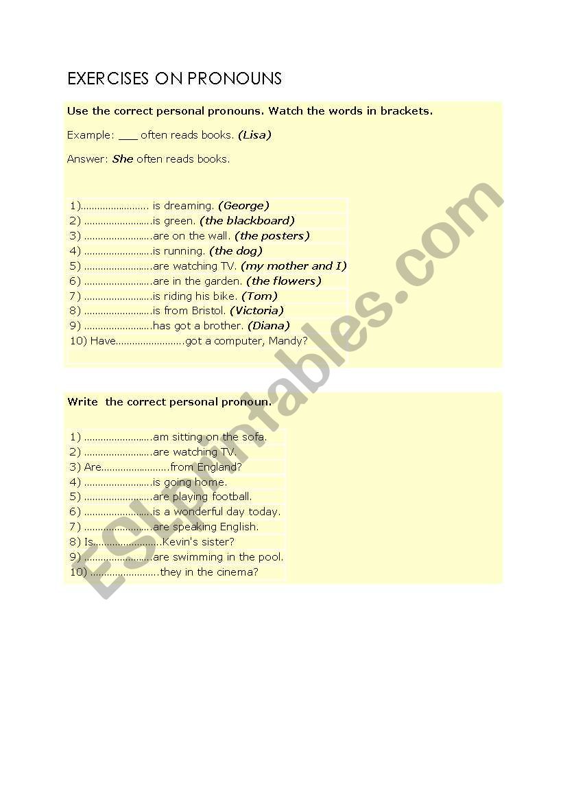 pronouns worksheet