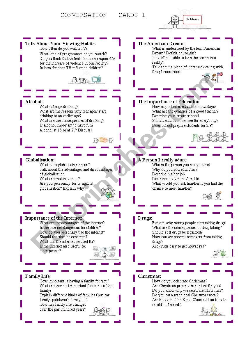 Conversation Cards 1/3 worksheet