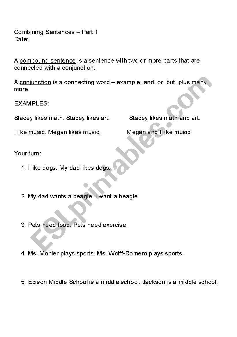 combining sentences with the conjunction and