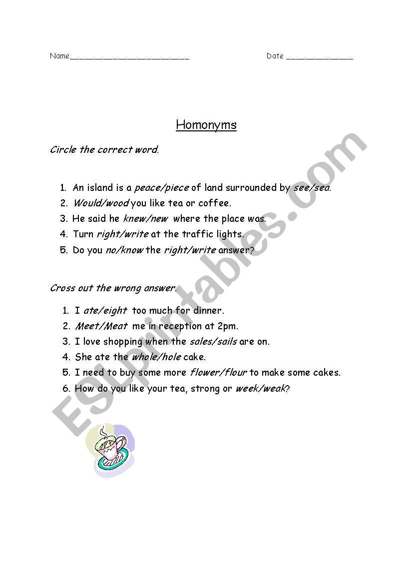 Easy Homonyms worksheet