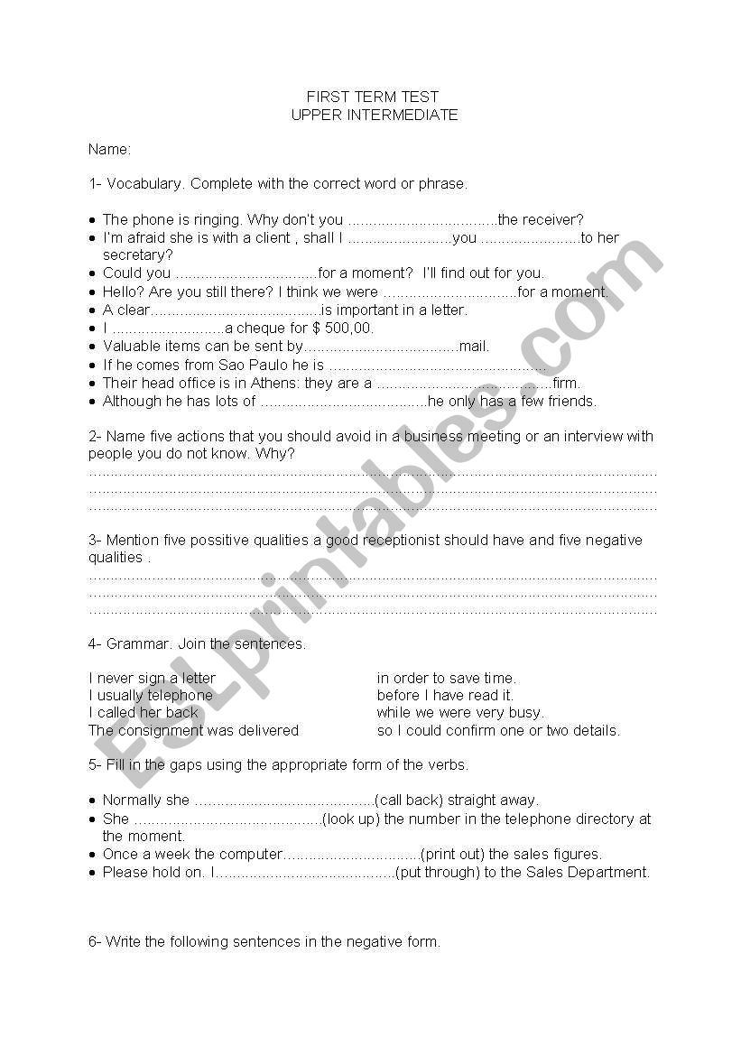 exam business english worksheet