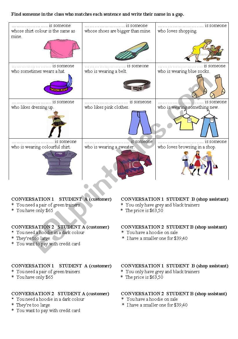 Find someone who-clothes worksheet
