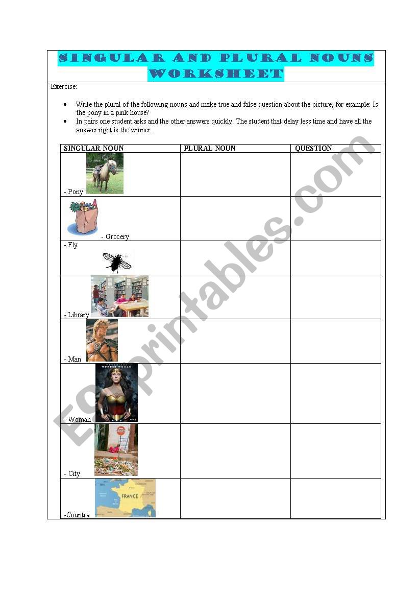 singular and plural nouns worksheet