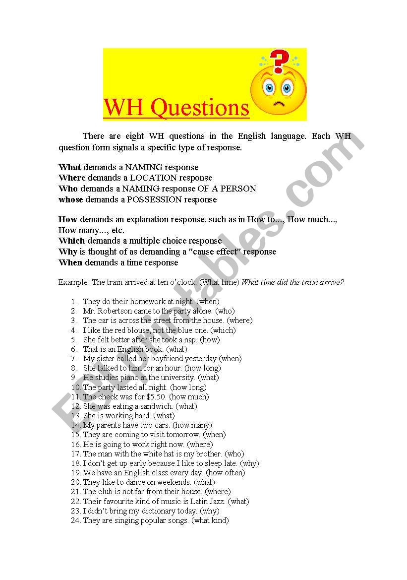 WH-QUESTIONS worksheet