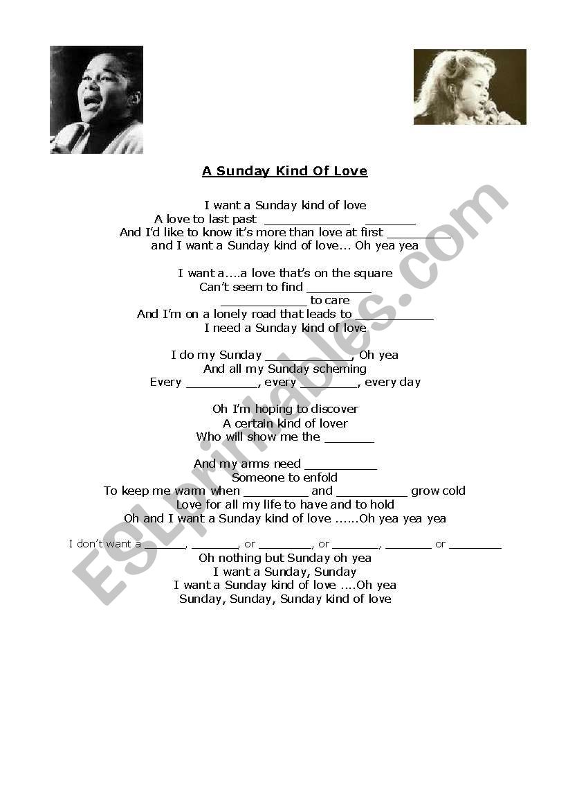 A Sunday Kind of Love worksheet