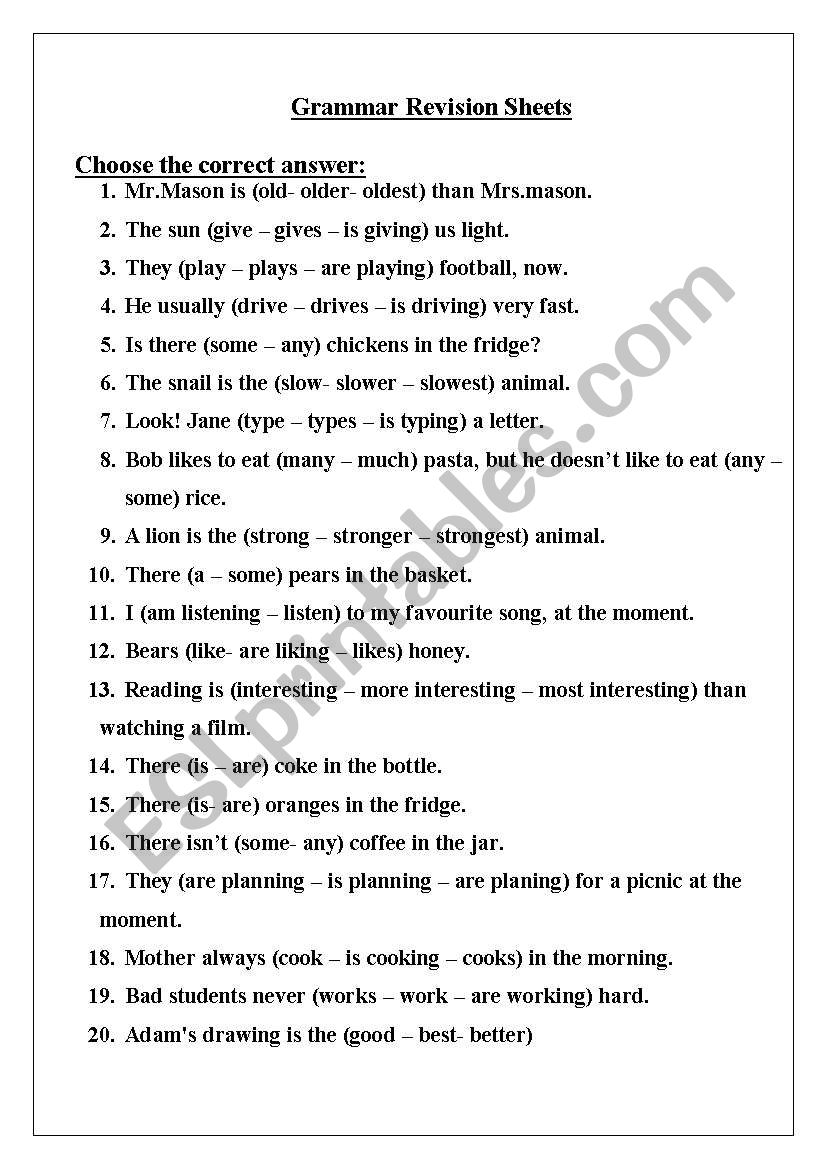 Grammar worksheet