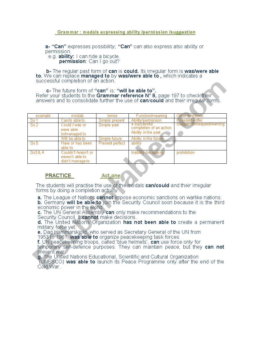 modals worksheet