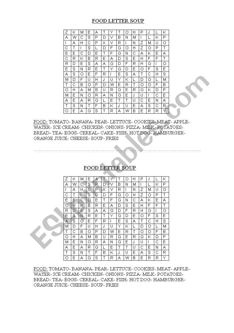 food letter soup worksheet