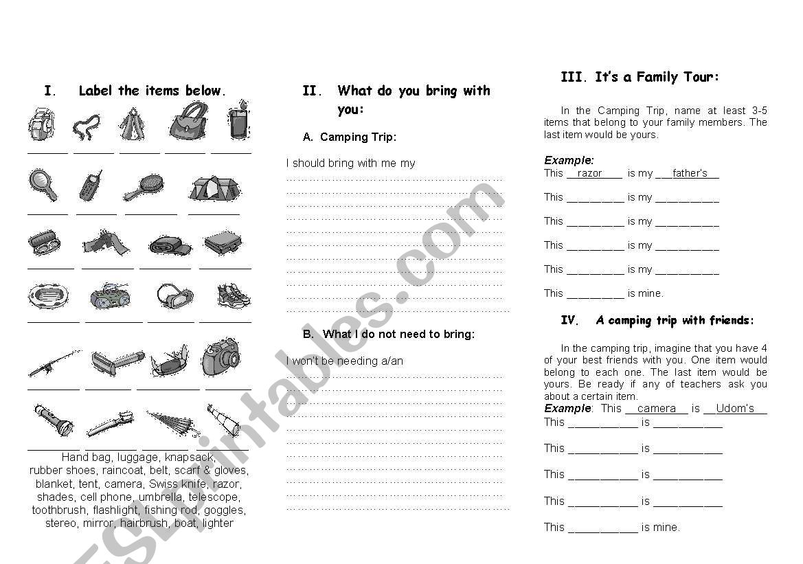 Travel Accessories worksheet